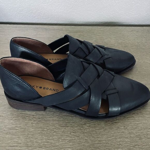 Lucky Brand Black Leather Flats Slip-On Shoes 8 - Picture 3 of 6